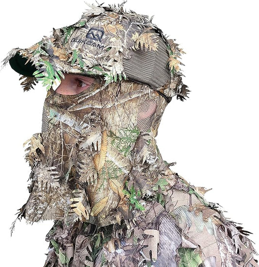 QuikCamo Lightweight 3D Leafy Camo Face Mask & Hat for Hunting, OSFM Adjustable Camouflage Hat, Mossy Oak & Realtree