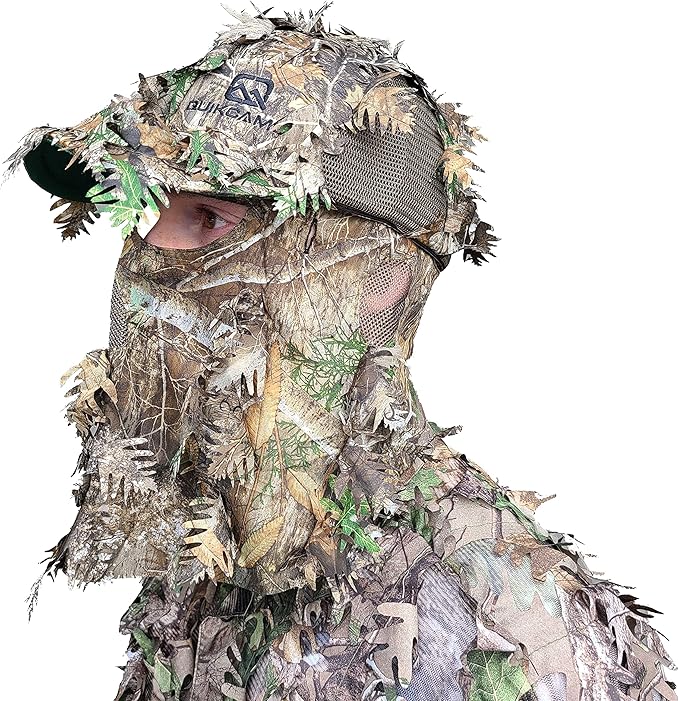 QuikCamo Lightweight 3D Leafy Camo Face Mask & Hat for Hunting, OSFM Adjustable Camouflage Hat, Mossy Oak & Realtree