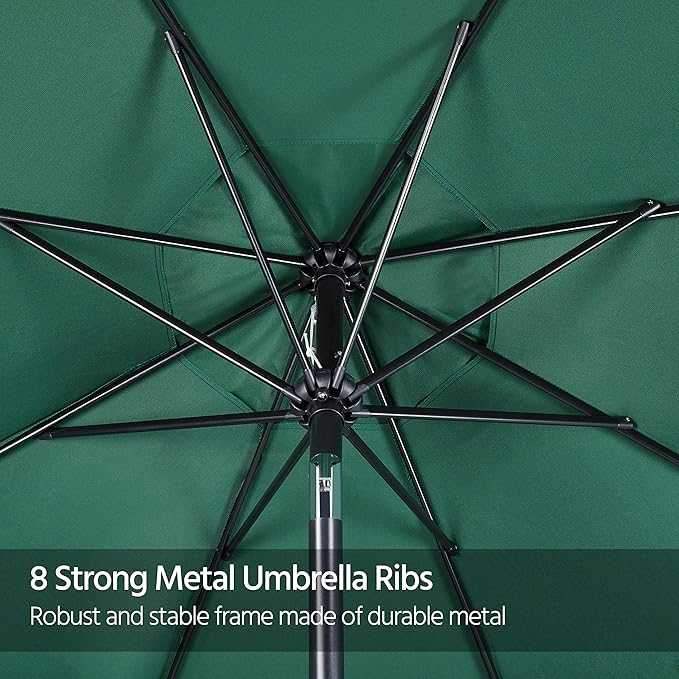 Yaheetech 9FT Patio Umbrella Market Table Umbrella Outdoor Canopy Umbrella with Push Button Tilt & Easy Crank Lift for Garden/Lawn/Deck/Backyard/Beach/Pool, 8 Ribs, Dark Green