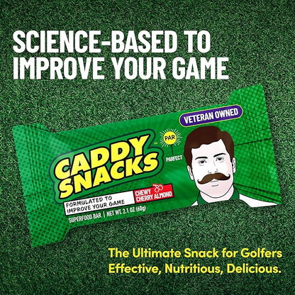 Caddy Snacks Chewy Cherry Almond – Healthy Snack Bars | Low Sugar | Vegan | Gluten Free | On-the-Go Golf Snack | 2.1 oz Bars, 12 Count